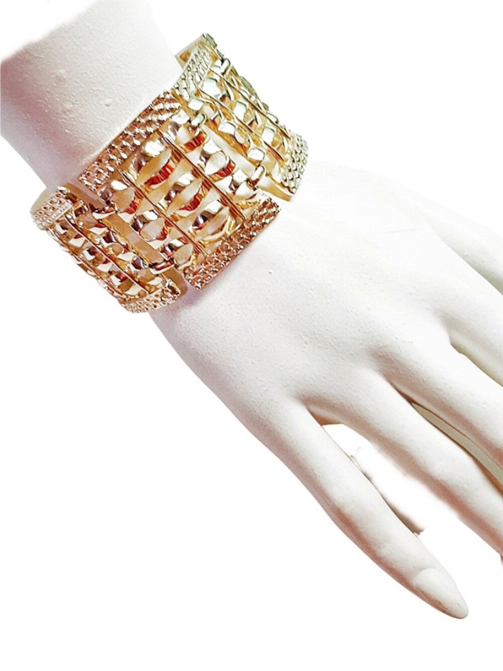 1960s True Vintage Wide Gold Tone Link Panel Bracelet Unworn